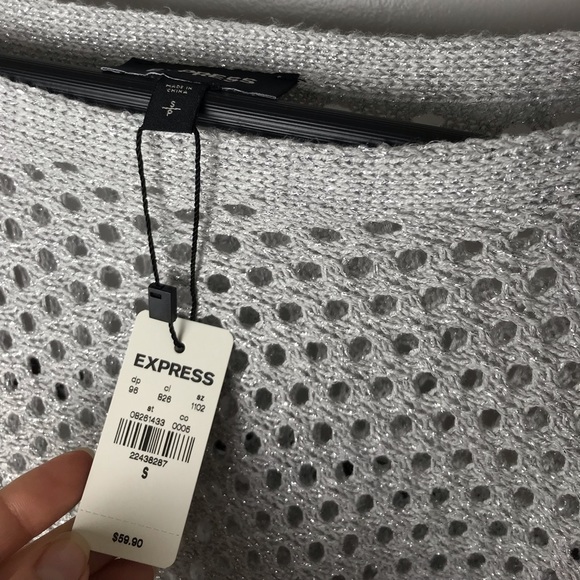 Open Knit Sweater Gray Silver Metallic Women’s S NWT Express - Picture 6 of 9